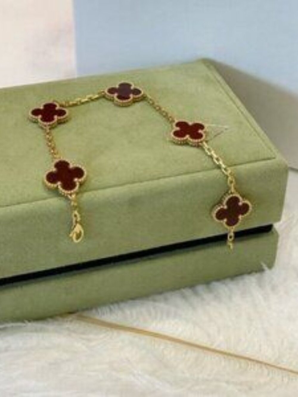 Van Cleef & Arpels 18k red chalcedony five-flower bracelet